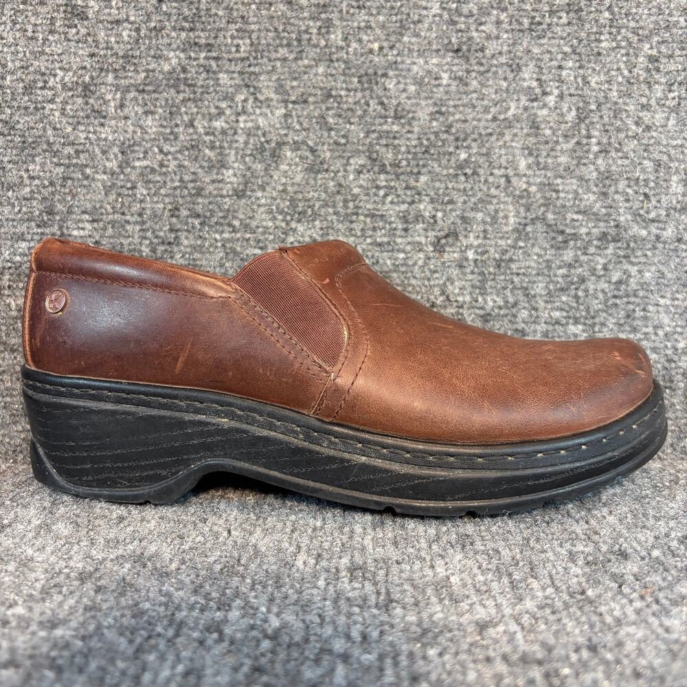 Klogs Naples Womens Brown Leather Slip Resistant Nursing Work Clogs Shoes 9.5